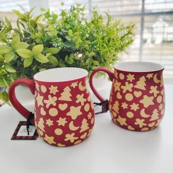 Grateful Gatherings Other - Grateful Gatherings Red & Gold Porcelain Footed Holiday Mugs | Set of 2 | 8 oz